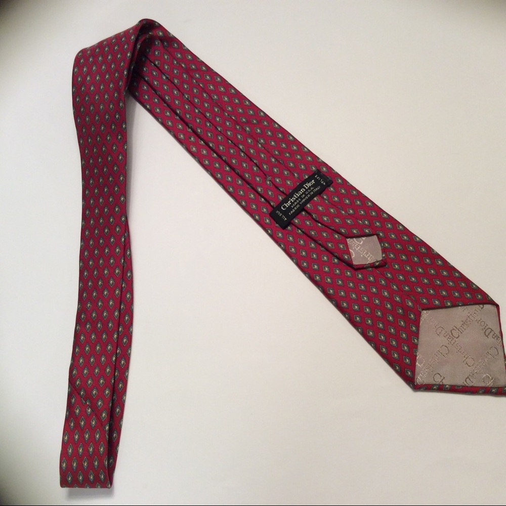Christian Dior Necktie Red Geometric Silk Neck Tie - Picture 3 of 4